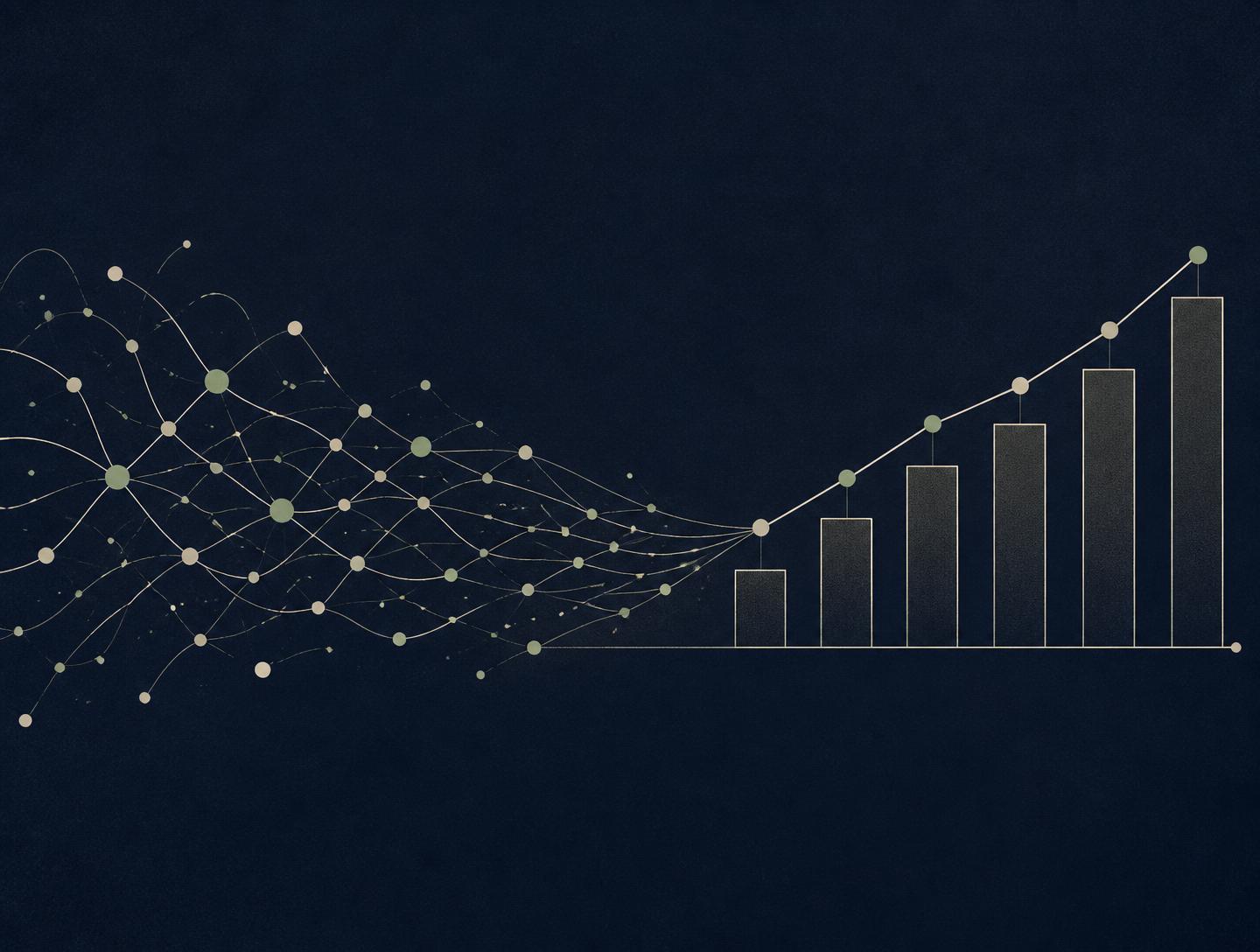 Abstract illustration of connected systems resolving into steady, measurable growth